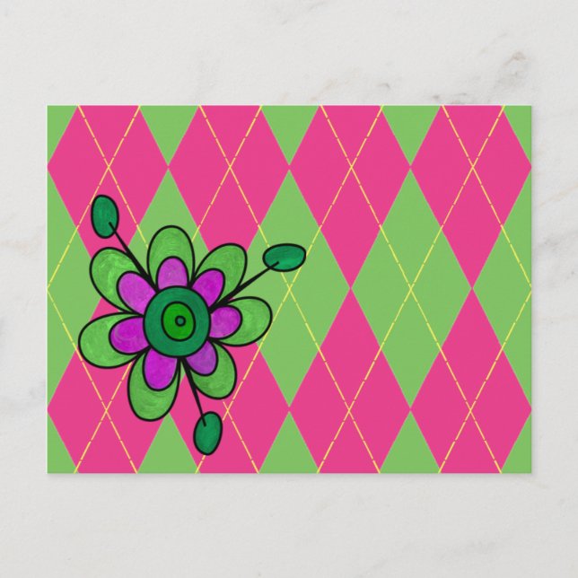 Cartão Postal Estilo e Flor Rosa e Verde (Frente)