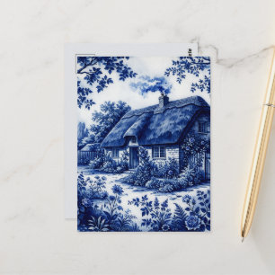 Cartão Postal Estilo Flow Blue Inglês Cottage Campo Rosas