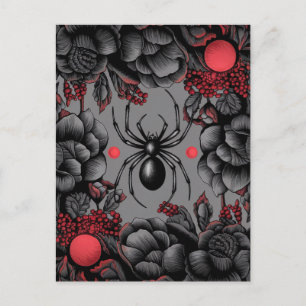 Cartão Postal Estilo gótico de design de Aranha Floral