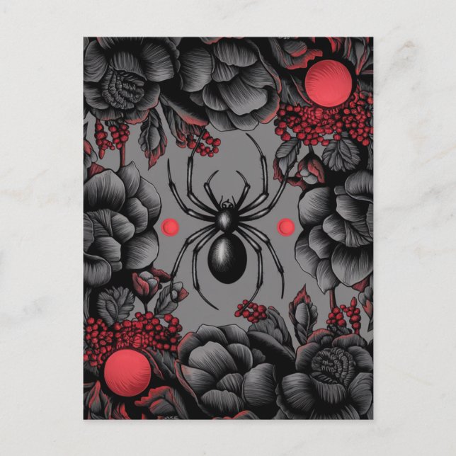 Cartão Postal Estilo gótico de design de Aranha Floral (Frente)
