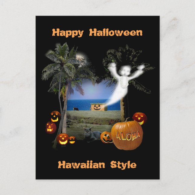Cartão Postal Estilo Hawaiano Feliz de Halloween (Frente)