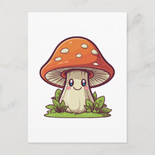 Cartão Postal Estilo kawaii fofo, procura de cogumelos
