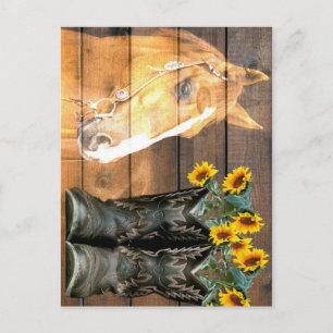 Cartão Postal Estilo Ocidental Horo E Cowboy Boots Girassóis