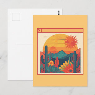 Cartão Postal Estilo Retro Caprichoso Boho Paisagem do Pôr do So