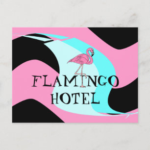 Cartão Postal Estilo Retro Flamingo Hotel Postcard aquas rosa