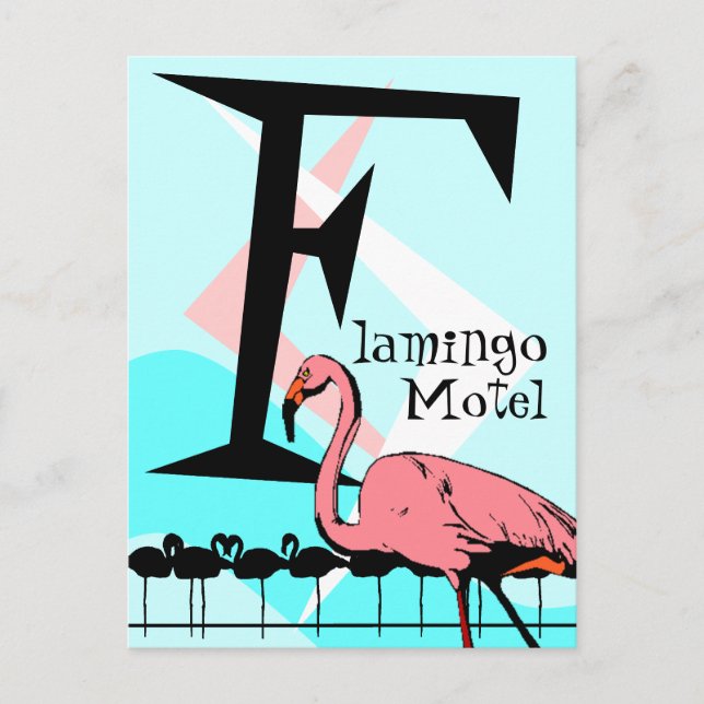Cartão Postal Estilo Retro Flamingo Lounge Postcard aquas rosa (Frente)