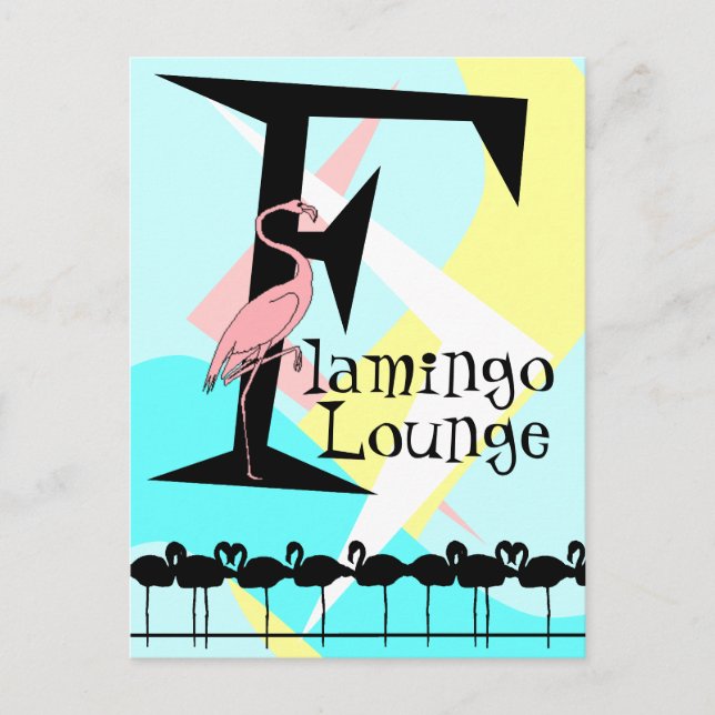 Cartão Postal Estilo Retro Flamingo Lounge Postcard aquas rosa (Frente)