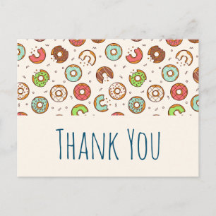 Cartão Postal Estilo Retro Fofo Padrão de Donut Colorido Obrigad