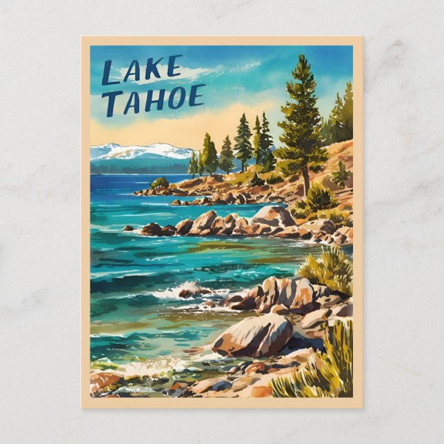 Cartão Postal Estilo Retroativo do Lago Tahoe California (Frente)
