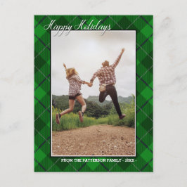 Cartão Postal Estilo Verde de Tartan da Família de Feriados Feli