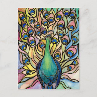 cartão postal estilo vidro colorido Tiffany Peacoc