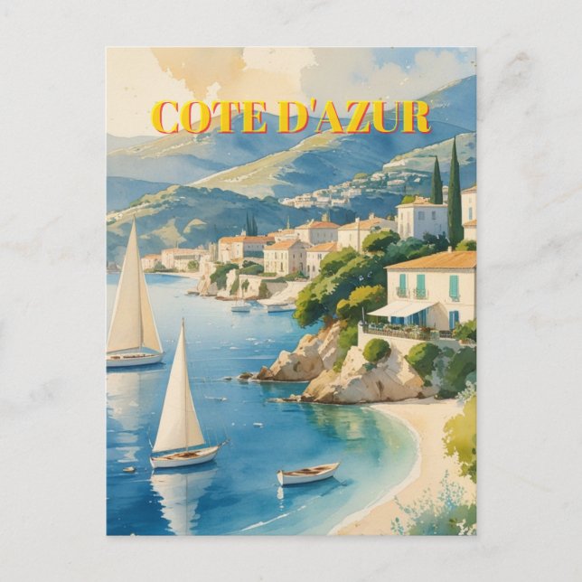 Cartão Postal Estilo Vintage Cote D'Azur Viagem francês (Frente)