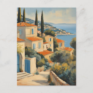 Cartão Postal Estilo Vintage Côte D'Azur Viagem Francesa Aquarel