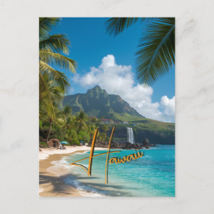 Cartão Postal Estilo Vintage Havaiano Viagem Costa Mar Azul