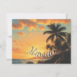 Cartão Postal Estilo Vintage Havaiano Viagem Costa Mar Pôr-do-So