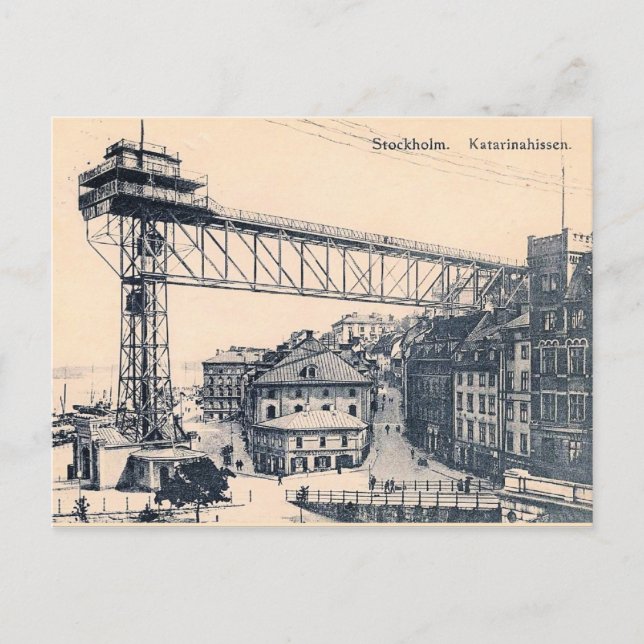 Cartão Postal Estocolmo, elevador Katarinahissen, 1919, Pos (Frente)