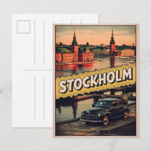 Cartão Postal estocolmo suécia viagem banda desenhada vintage pr