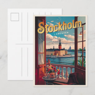 Cartão Postal estocolmo suécia viagem vintage vista da varanda p