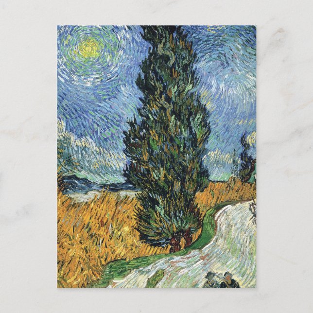 Cartão Postal Estrada com Ciprestes Impressionismo de Van Gogh (Frente)
