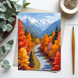 Cartão Postal Estrada de Outono Aquarela da Folhagem de Outono
