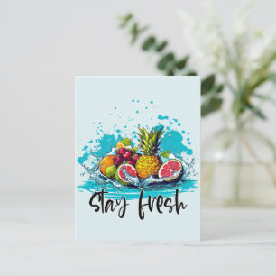 Cartão Postal Estrada Fresca - Verão - Frutas tropicais de aquar