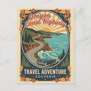 Cartão Postal Estrada Litorânea de Oregon Viagem Retro