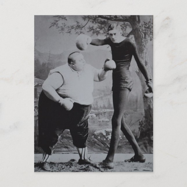 Cartão Postal Estranho Vitoriano Boxeador Gordo e Magro (Frente)