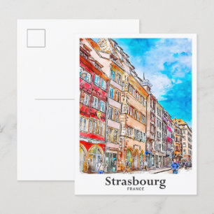 Cartão Postal Estrasburgo França Viagem Watercolor
