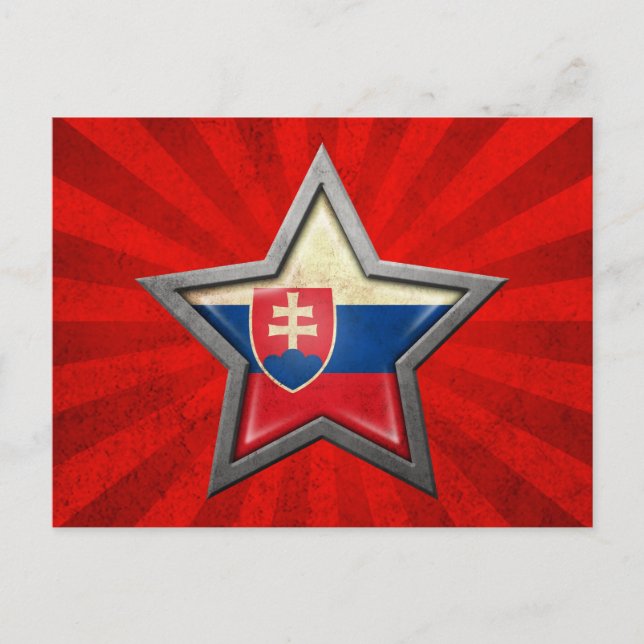 Cartão Postal Estrela da bandeira eslovaca com Raios de Luz (Frente)