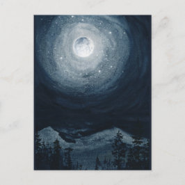 Cartão Postal Estrela da Lua cheio brilhante montanha azul-noite