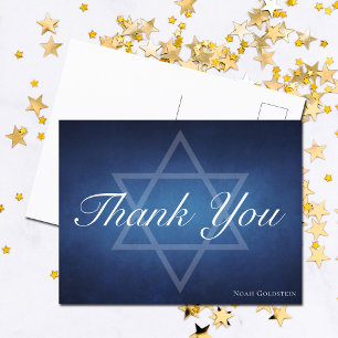 Cartão Postal Estrela de Davi Bar Mitzvah Agradecimento Judaico 