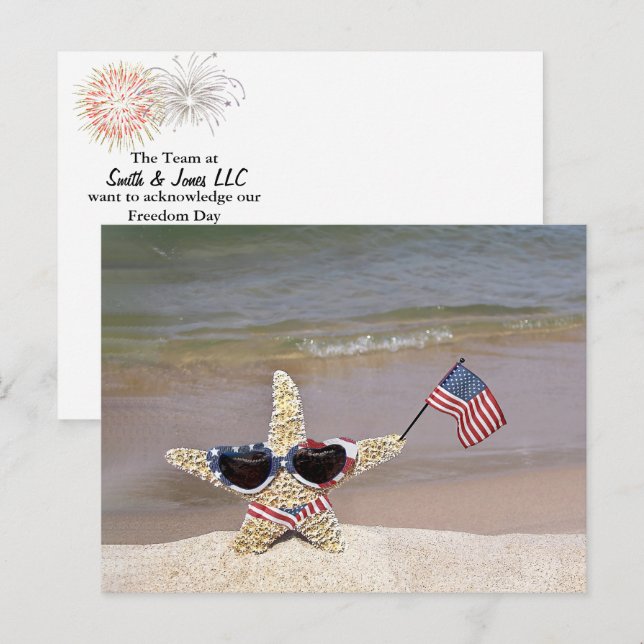 Cartão Postal Estrela-do-mar com bandeira americana (Frente/Verso)