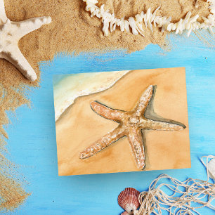 Cartão Postal Estrela-do-mar em Aquarela na Praia
