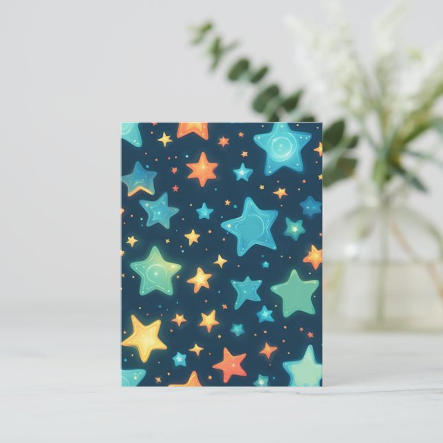 Cartão Postal Estrelas brilhantes em azul (Em pé/Frente)