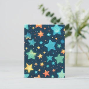 Cartão Postal Estrelas brilhantes fofas em azul