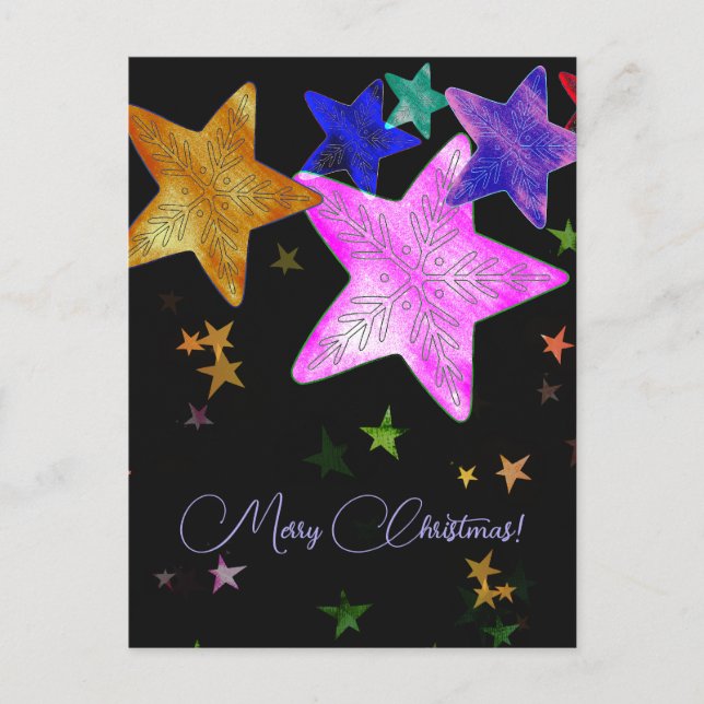Cartão Postal Estrelas brilhantes multicolores - Feliz Natal! (Frente)