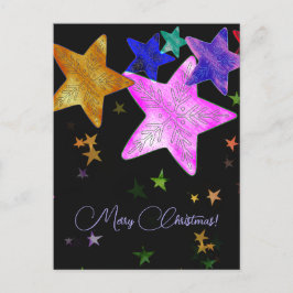 Cartão Postal Estrelas cintilantes multicoloridas - Feliz Natal!