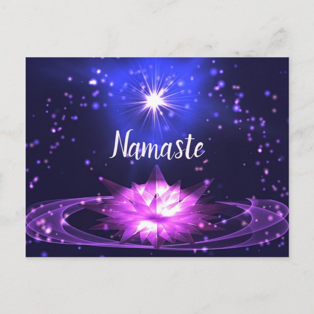 Cartão Postal Estrelas de Lotus de Cristal Roxo Namaste (Frente)