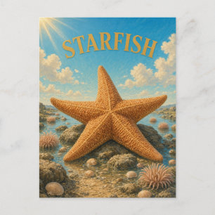 Cartão Postal Estrelas-do-Mar Piscinas de Maré Costeiras Aquarel