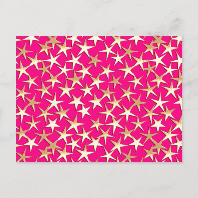 Cartão Postal Estrelas Douradas de cor-de-rosa fuchsia (Frente)