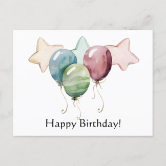 Cartão Postal Estrelas e Balões de Aniversário Feliz