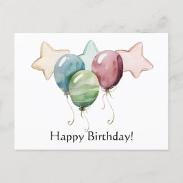 Cartão Postal Estrelas e Balões de Feliz Aniversário