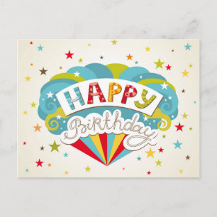 Cartão Postal Estrelas Modernas de Feliz Aniversário