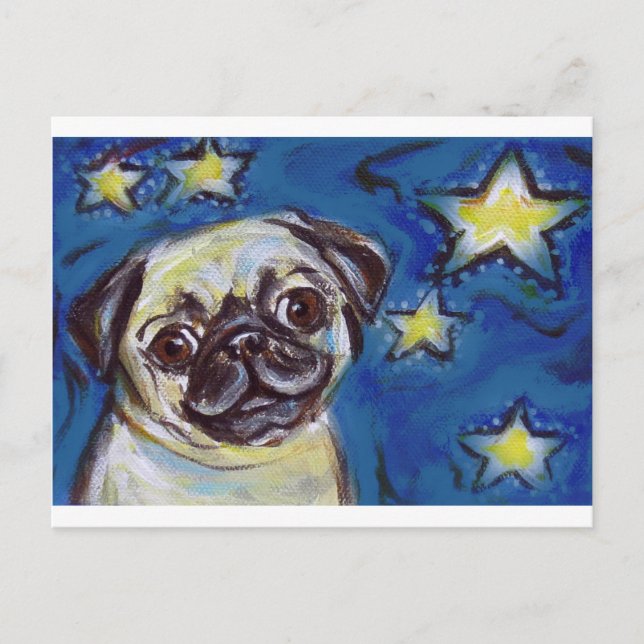 Cartão Postal Estrelas Noturnas de Pug Bonito (Frente)