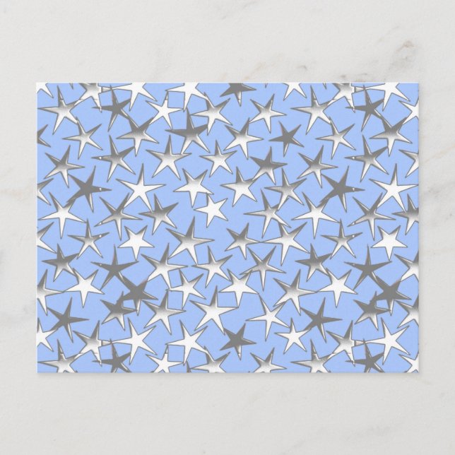 Cartão Postal Estrelas prateadas, em azul claro (Frente)