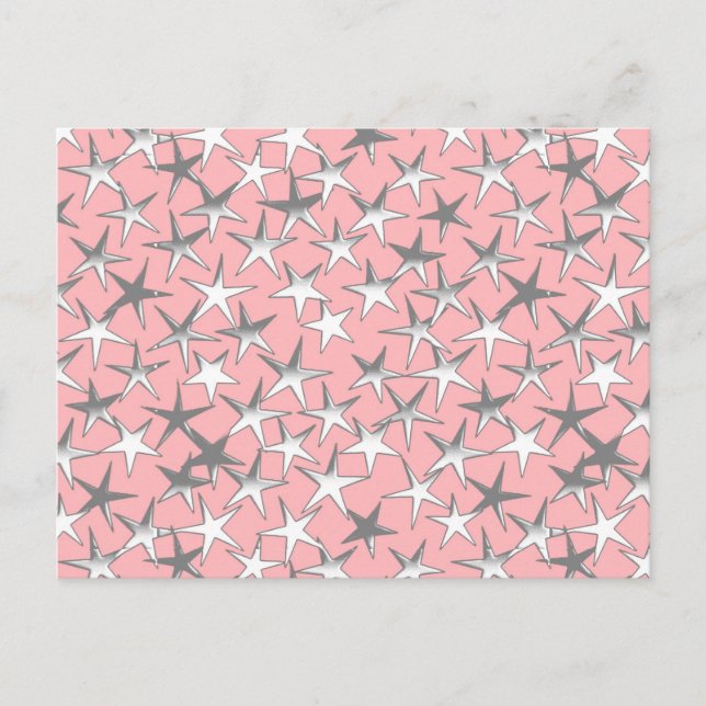 Cartão Postal Estrelas prateadas, em rosa concha (Frente)