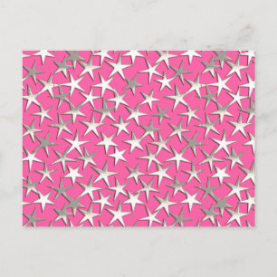 Cartão Postal Estrelas prateadas em rosa fúcsia