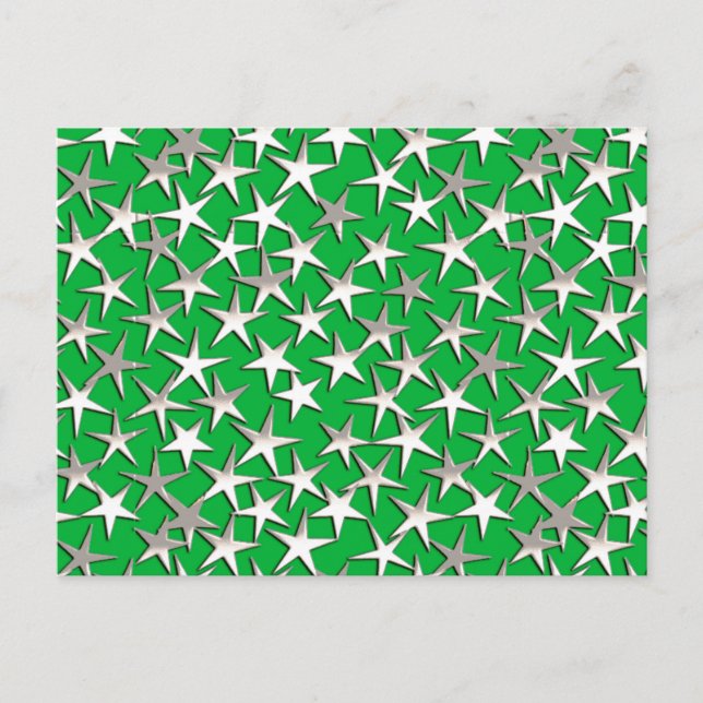 Cartão Postal Estrelas prateadas em verde esmeralda (Frente)