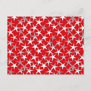 Cartão Postal Estrelas prateadas em vermelho escuro