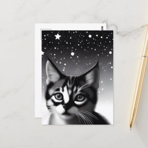Cartão Postal Estrelas Retro Pretas e Brancas Kitten